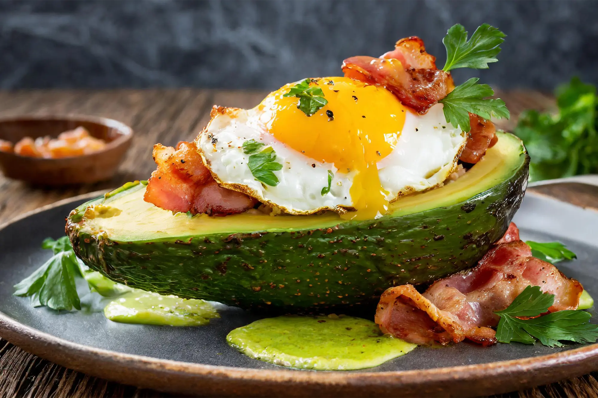 Avocado-Boot mit Speck und Ei