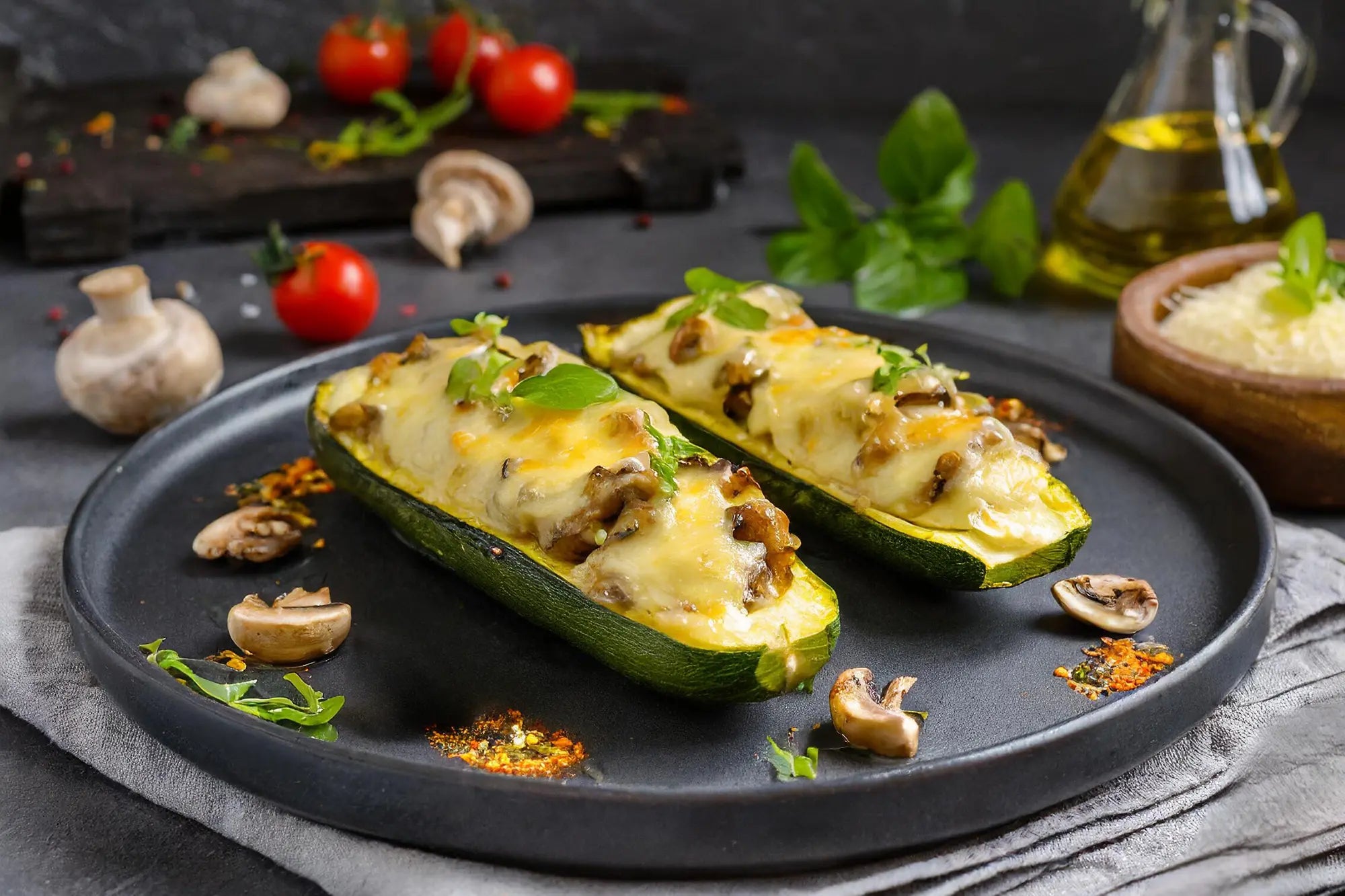 Gefüllte Zucchini mit Champignons – Ketoscan
